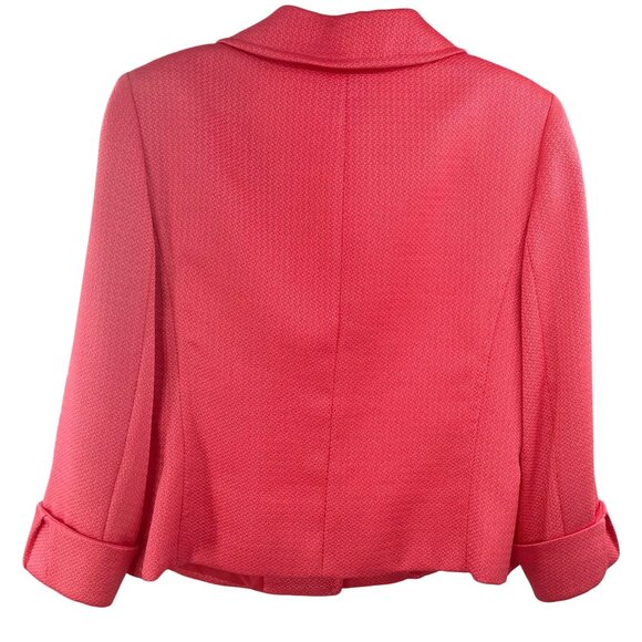 Tahari Hot Pink Short Jacket Textured 3 Button Size 10 Collar Cuffs Jackie-O Chi - Picture 2 of 14